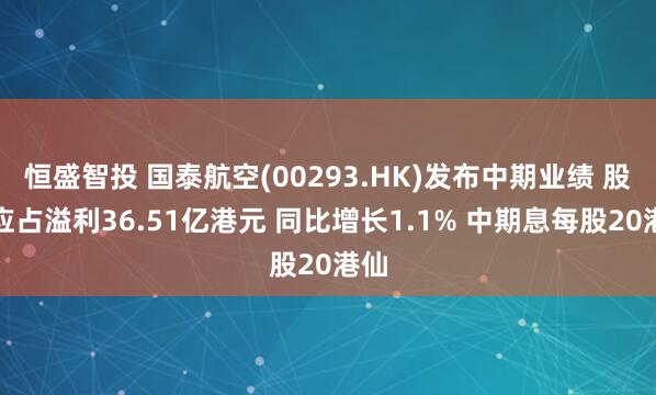 恒盛智投 国泰航空(00293.HK)发布中期业绩 股东应占溢利36.51亿港元 同比增长1.1% 中期息每股20港仙