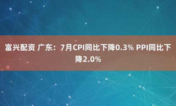 富兴配资 广东：7月CPI同比下降0.3% PPI同比下降2.0%